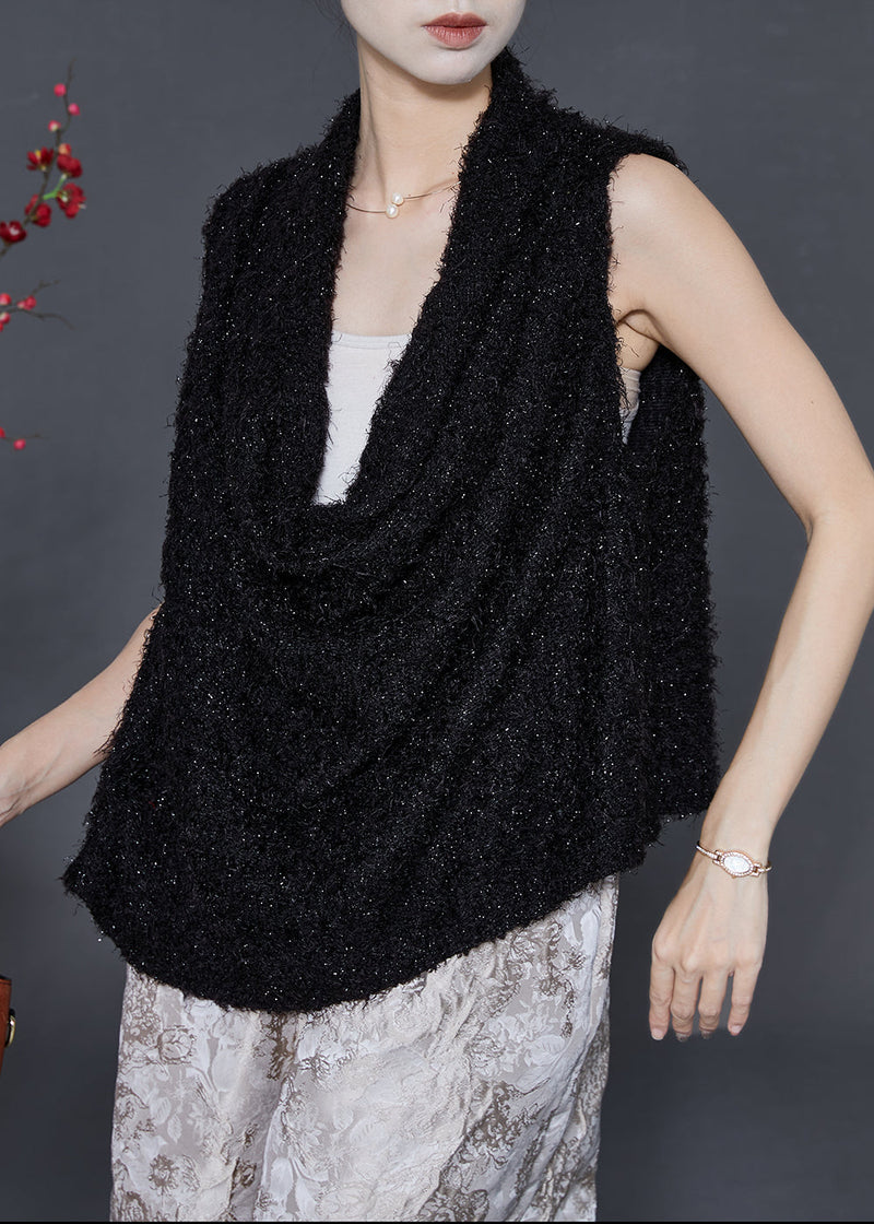 Black V Neck Warm Fuzzy Fur Fluffy Vest Spring