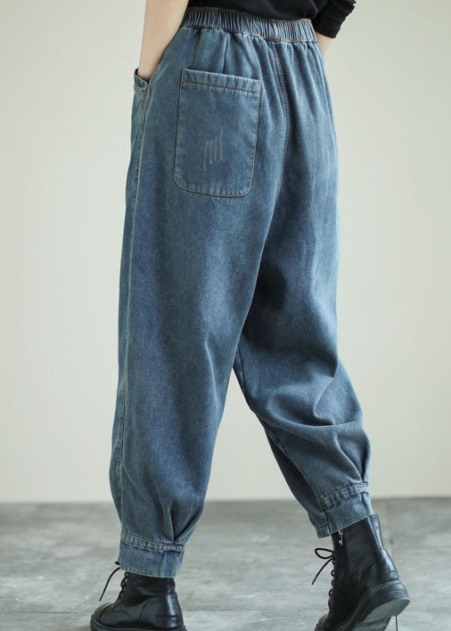 Handmade Blue Patchwork Denim Pants Spring