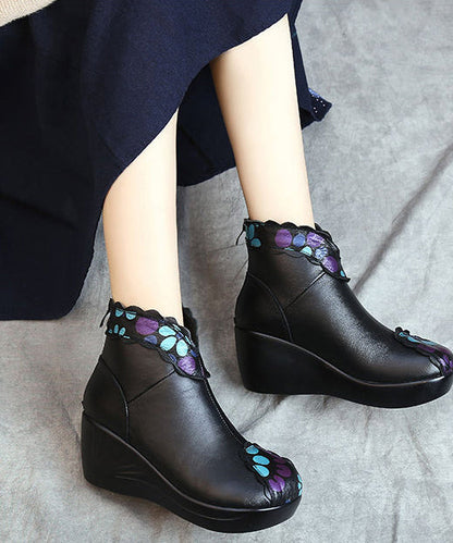 Splicing Wedge Boots Blue Cowhide Leather