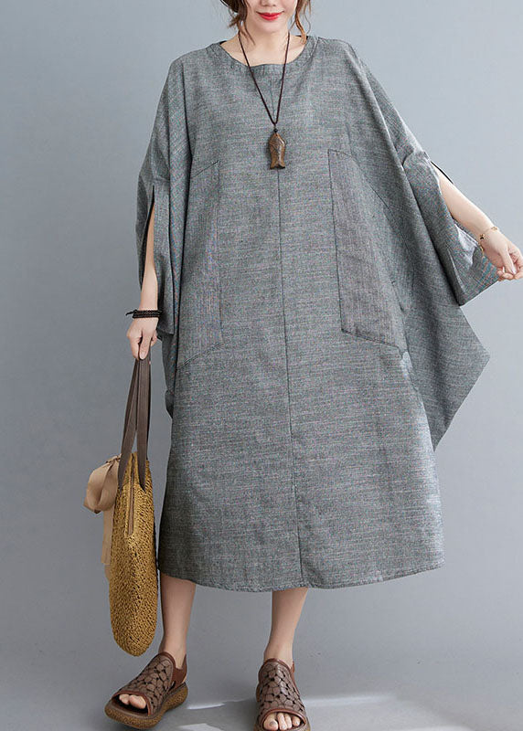 Boutique Grey Bat Wing Sleeve Pockets Holiday Dress Spring