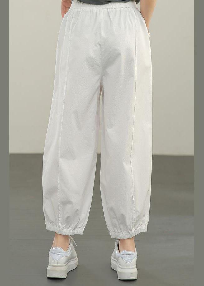 White Elastic Waist Cargo Cotton Pants Summer