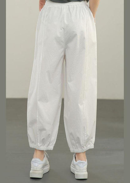 White Elastic Waist Cargo Cotton Pants Summer