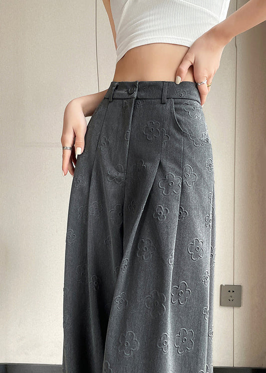 Grey Pockets High Waist Spandex Pants Summer