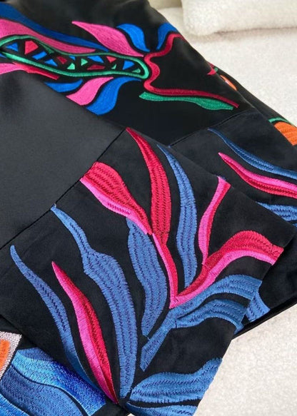 Chinese Style Black Print Button Silk Coats Spring