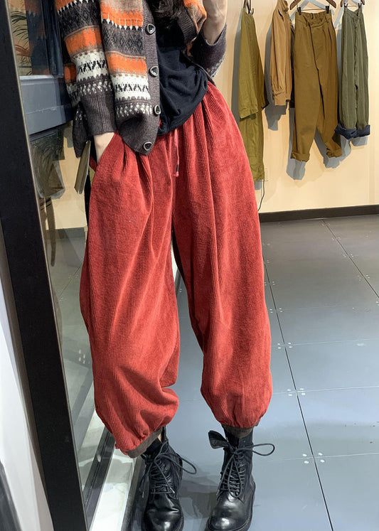 Diy Orange Retro Corduroy Tie Waist Fall Pants