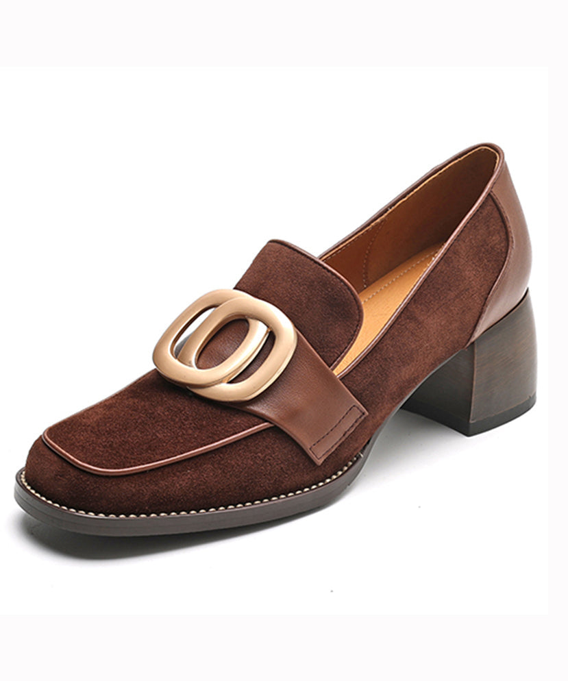 Black Retro Chunky Suede Simple Splicing Metal Buckle