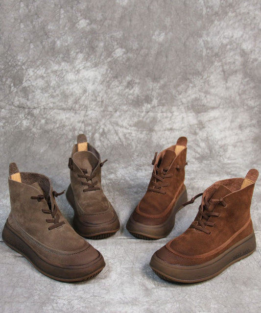 Grey Boots Cowhide Leather Cross Strap Boots