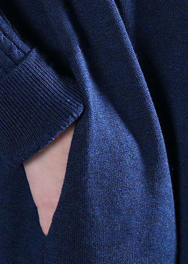 Blue Pockets Knit Vacation Dresses Spring