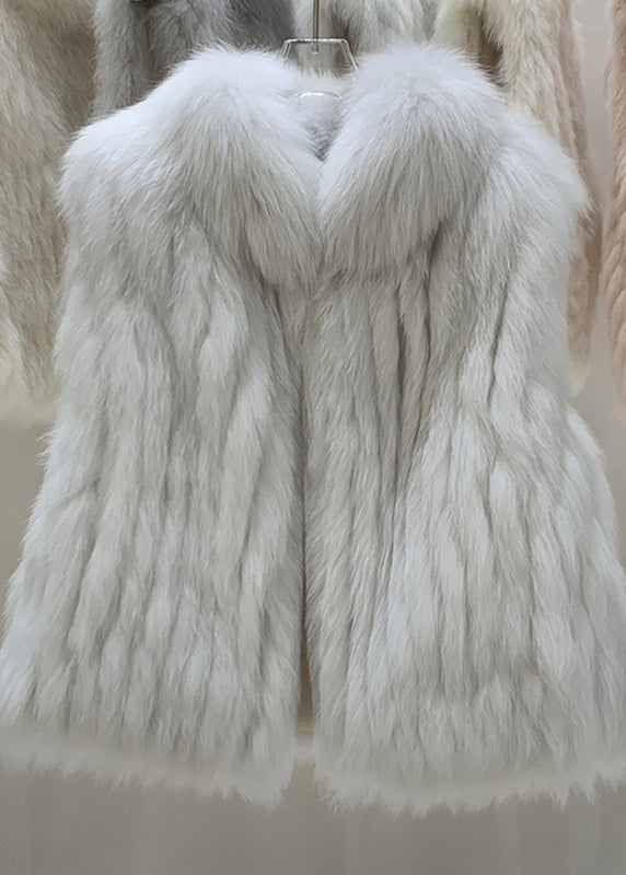 Grey Fox Collar Patchwork Leather and Fur Waistcoat Winter
