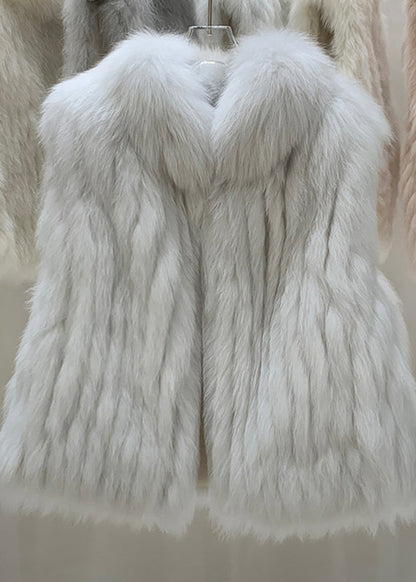 Grey Fox Collar Patchwork Leather and Fur Waistcoat Winter