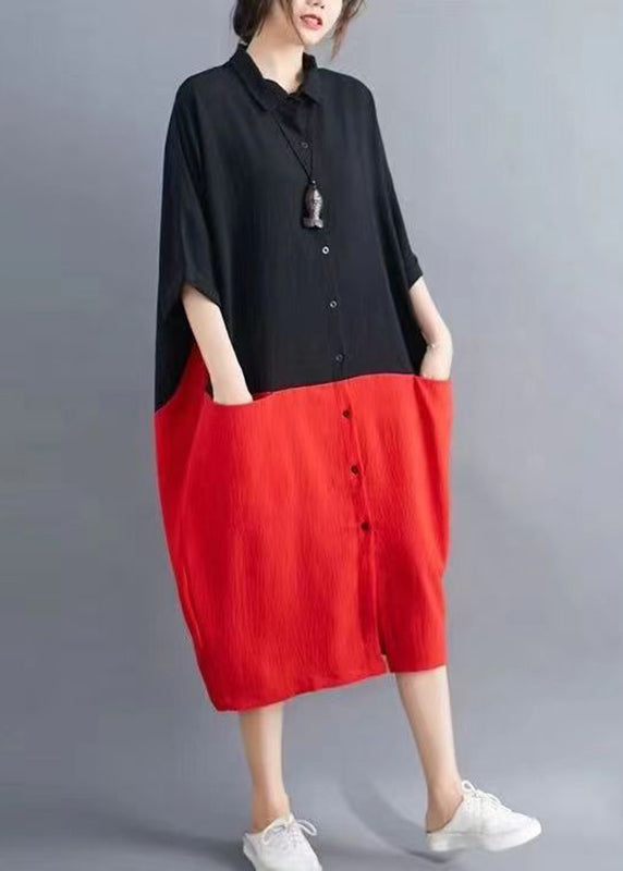 Orange Patchwork Yellow Peter Pan Collar Button Pockets Maxi Shirts Dress Summer