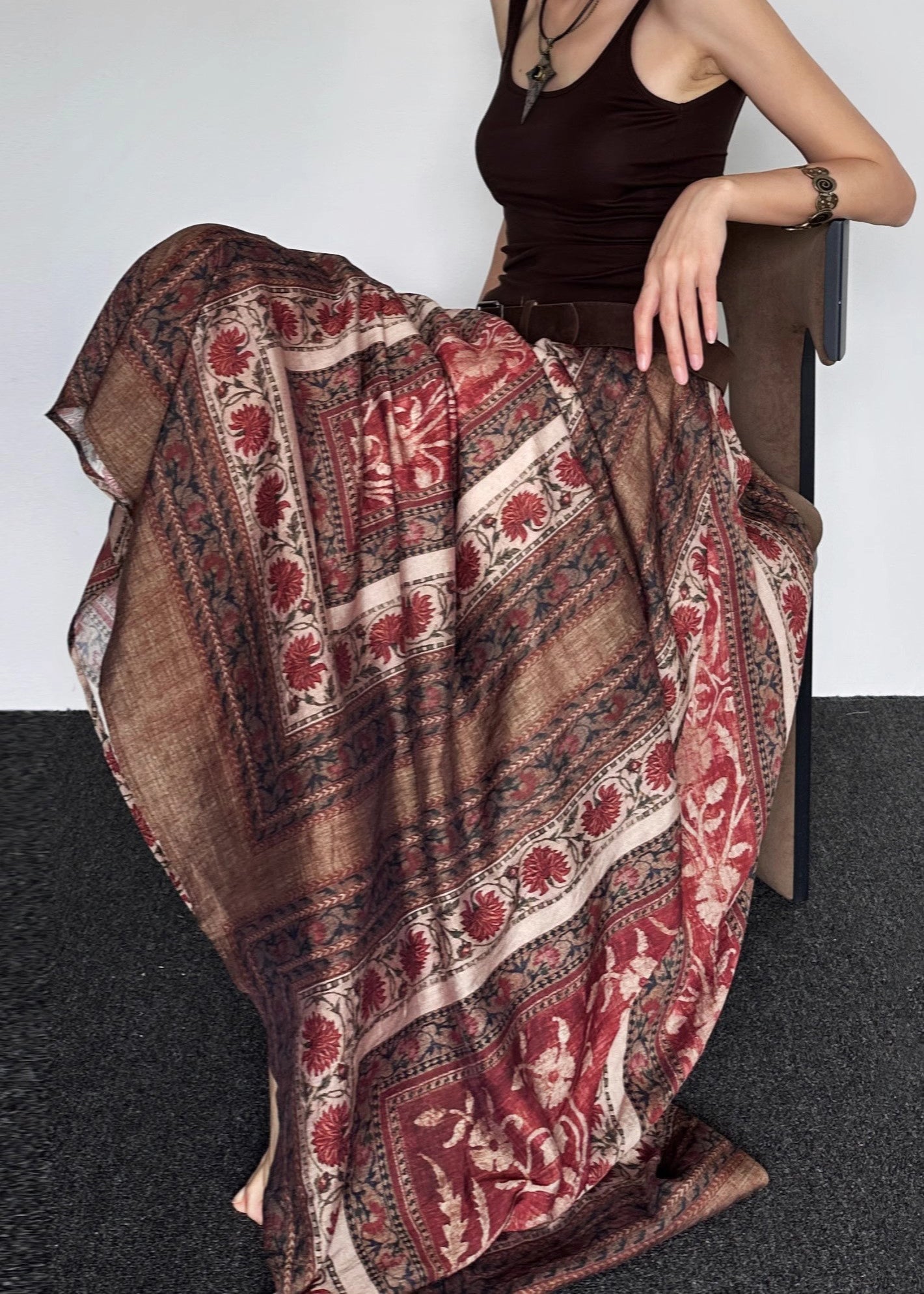 Print High Waist Cotton Maxi Skirts Summer