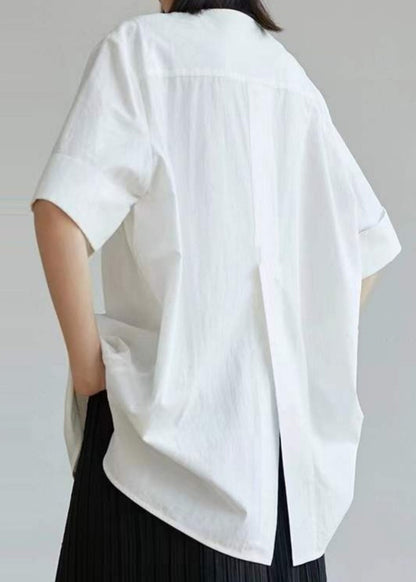 White Oversized Side Open Cotton Shirt Tops Half Sleeve