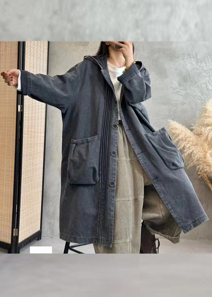 Black Wrinkled Button Hoodies Denim Trench Coats Fall