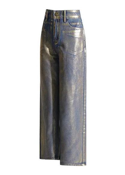 European and American Hot Stamping High Waisted Wide Leg Jeans Spring