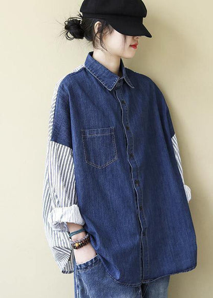 Organic Patchwork Shirts Denim Blue Tops