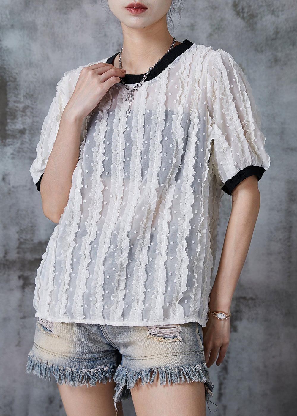White Ruffled Spandex Tank Tops Summer
