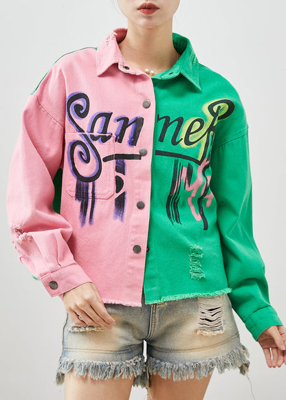 Colorblock Asymmetrical Patchwork Denim Jacket Spring