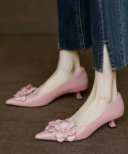 Pink High Heel Pointed Toe Sheepskin Unique Splicing
