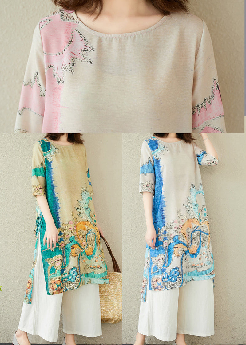 Green Oversized Print Linen Dress Summer