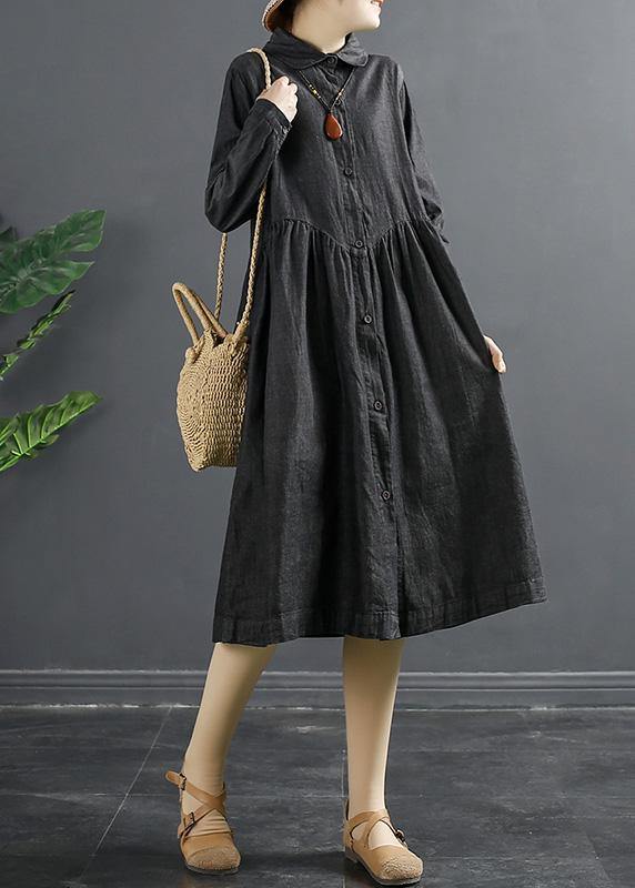 Italian Lapel Patchwork Quilting Clothes Shape Blue Kaftan Dress