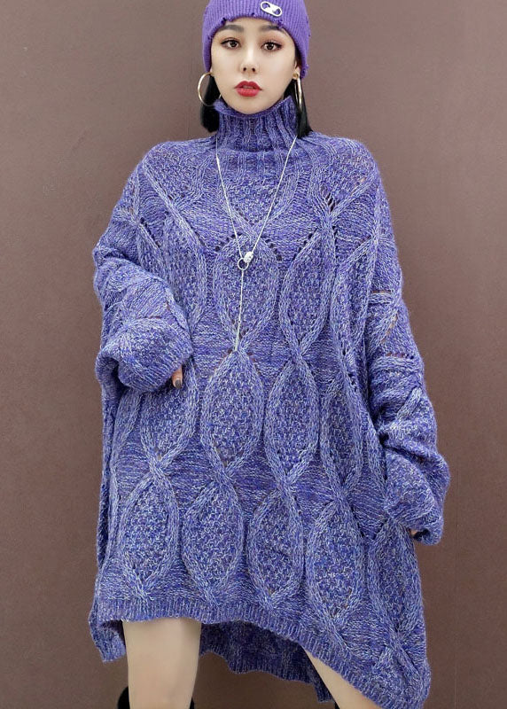 Purple Low High Design Long Knit Dress Spring
