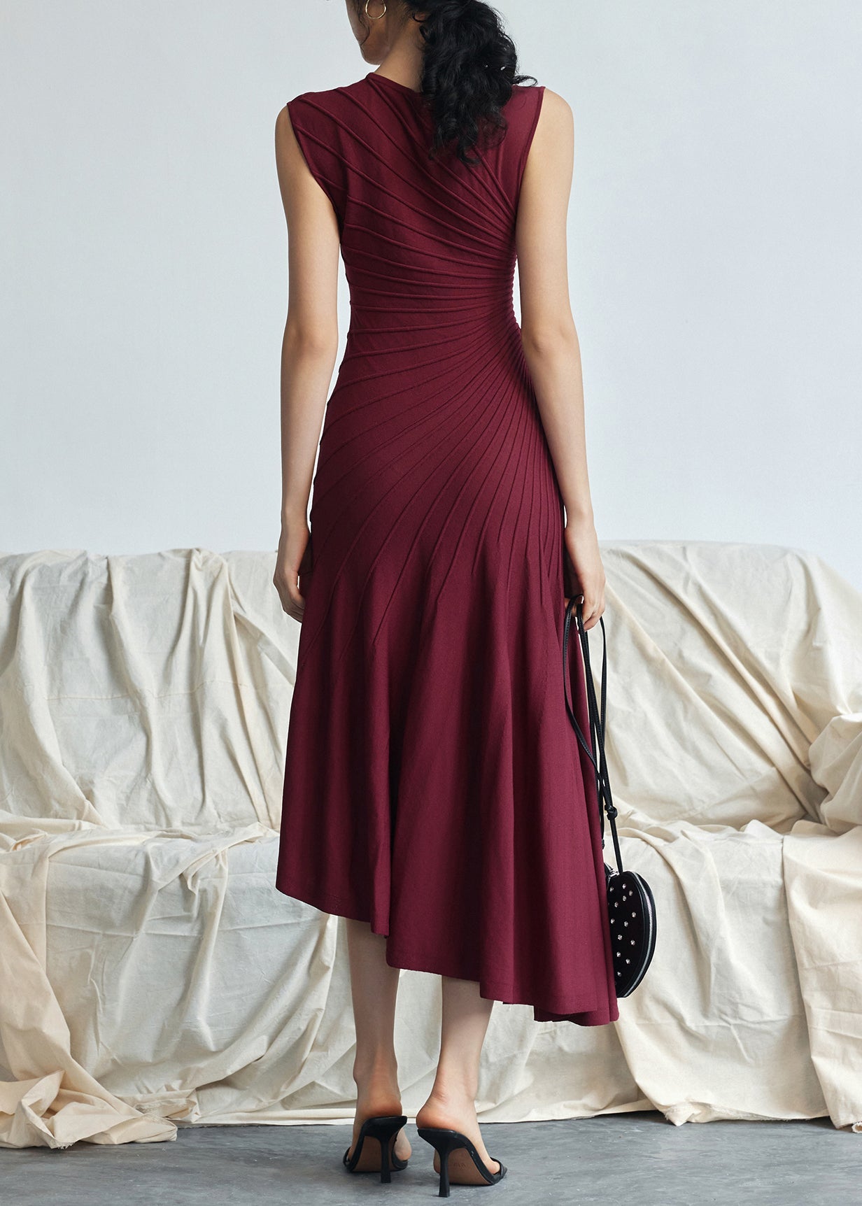 Red Asymmetrical Striped Cotton Long Dresses Sleeveless