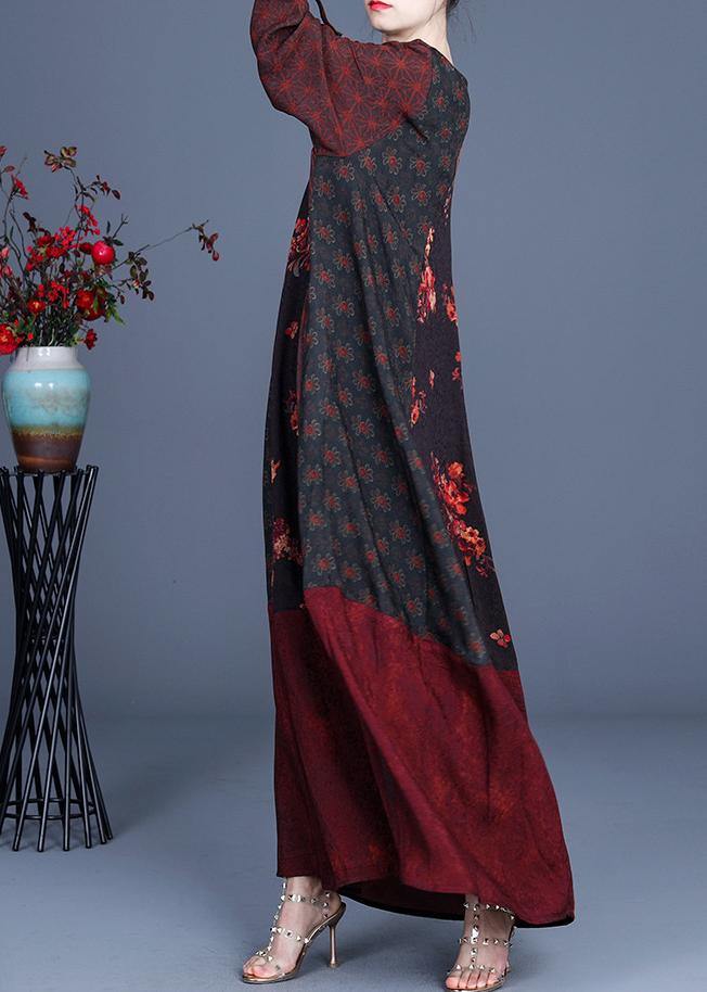 Style Mulberry Print Patchwork Robe Dresses Summer Spring