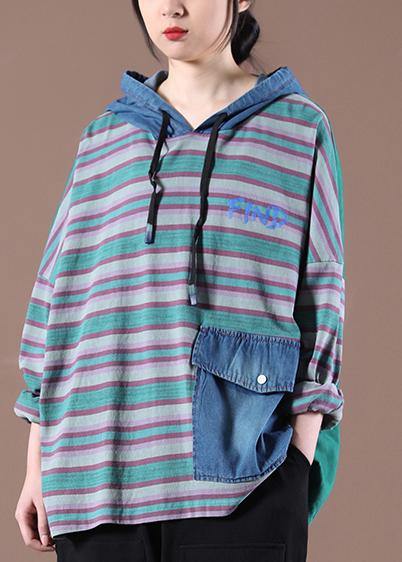 Green on the Back Loose Drawstring Organic Autumn Tops