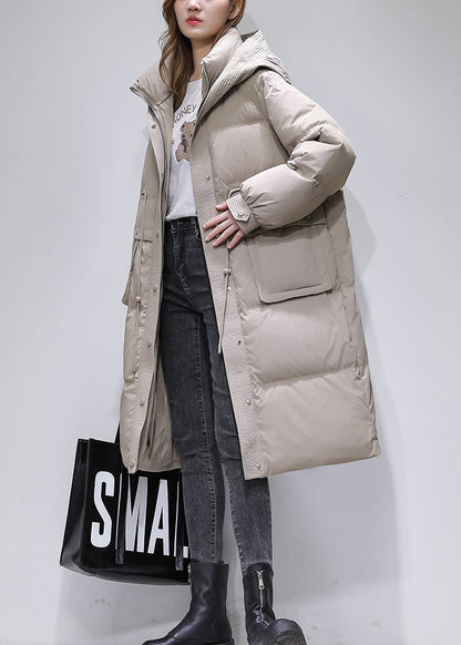 Boutique Light Camel Pockets Drawstring Duck Down Coats Winter
