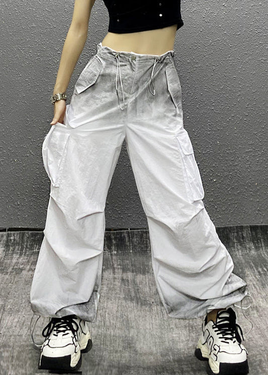 New White Gradient Drawstring Thin Beam Pants Summer
