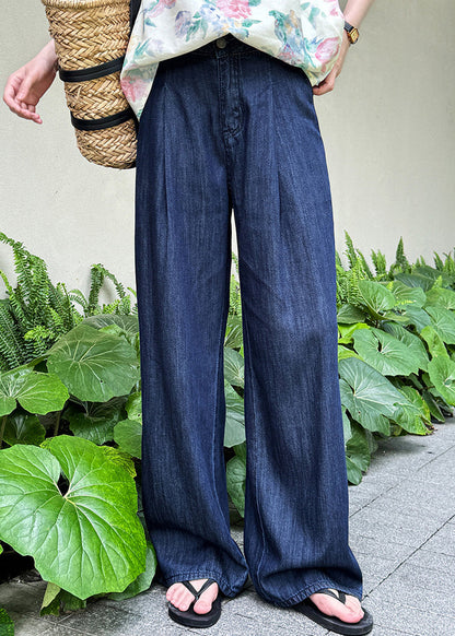 New Navy High Waist Pockets Denim Pants Fall