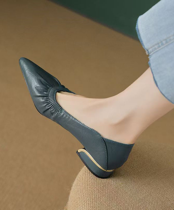 Classy Flat Shoes for Black Cowhide Leather Pointed Toe