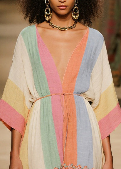 Organic Colorblock V Neck Cotton Mid Dresses Summer