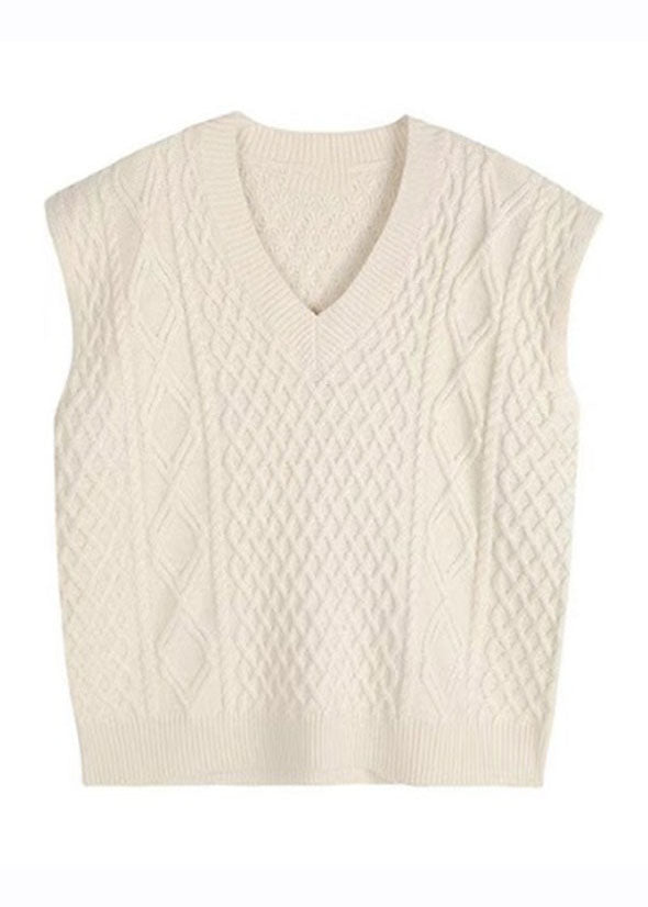 Apricot V Neck Cozy Cable Cotton Knit Cardigans Sleeveless