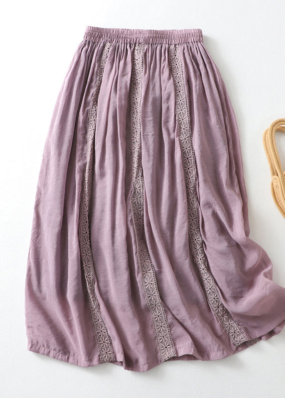 Purple Elastic Waist Lace Patchwork Linen Skirt Summer