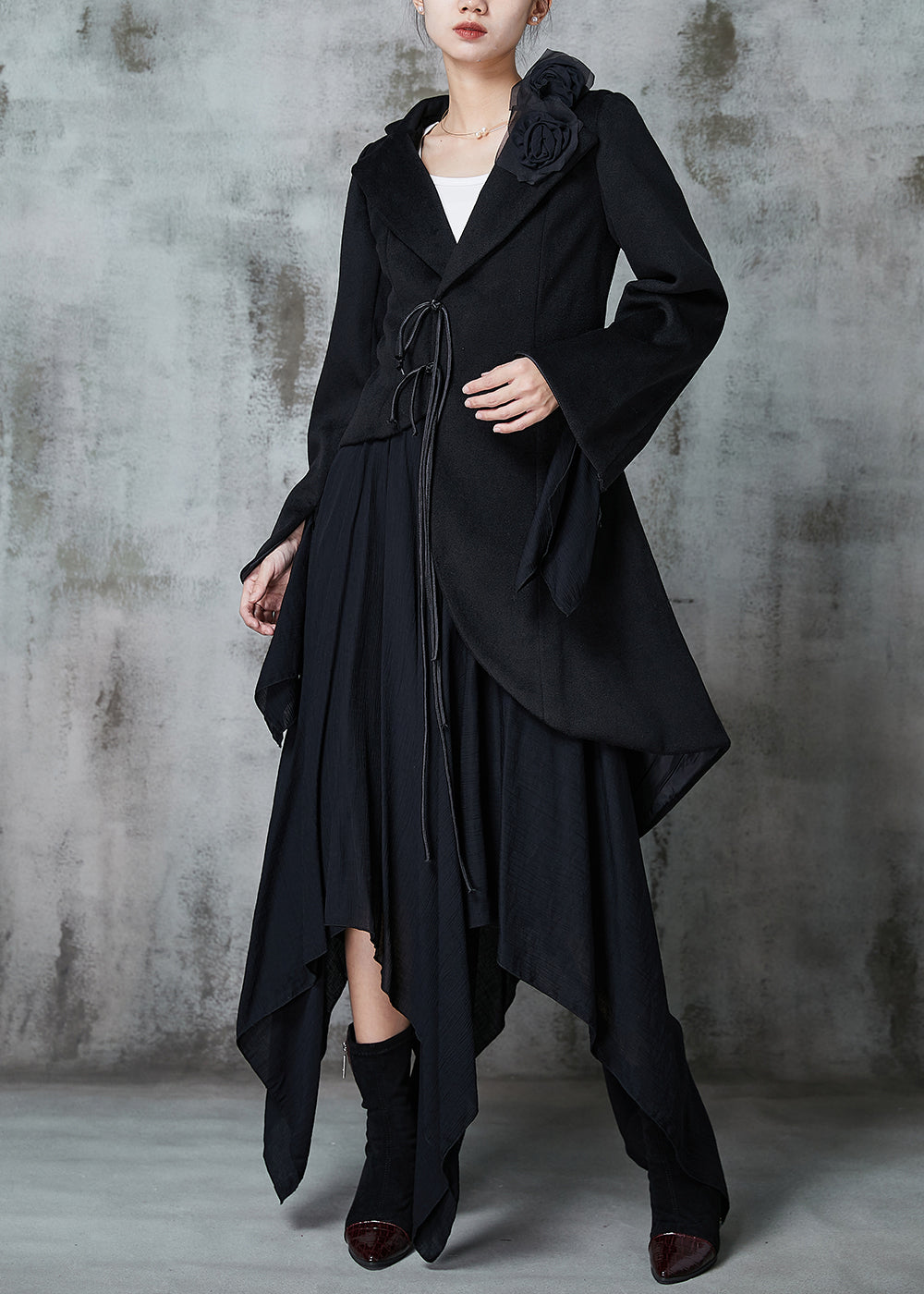 Diy Black Asymmetrical Original Design Cotton Two Piece Set Spring