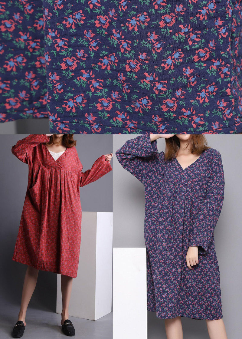 Diy Red V Neck Dress Print Spring Maxi Dresses