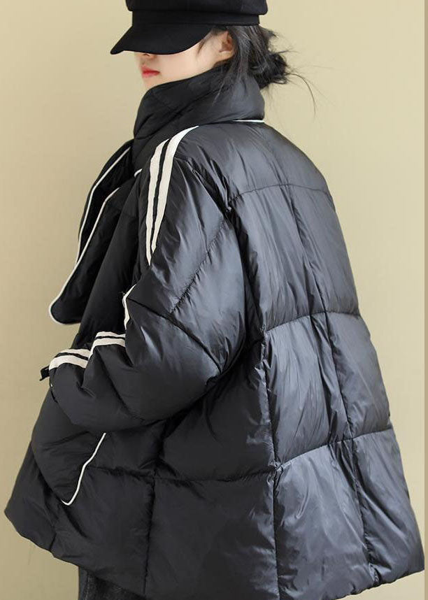 Loose Black Zippered Pockets Loose Winter Cotton Blend Coat