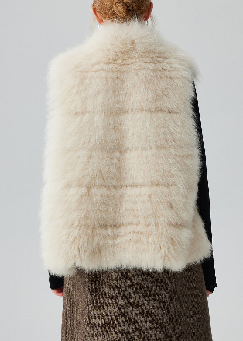 Beige Pockets Leather and Fur Waistcoat Winter