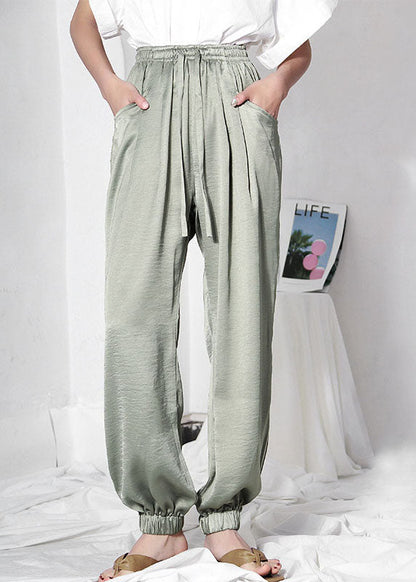 Italian Green Elastic Waist Harem Pants