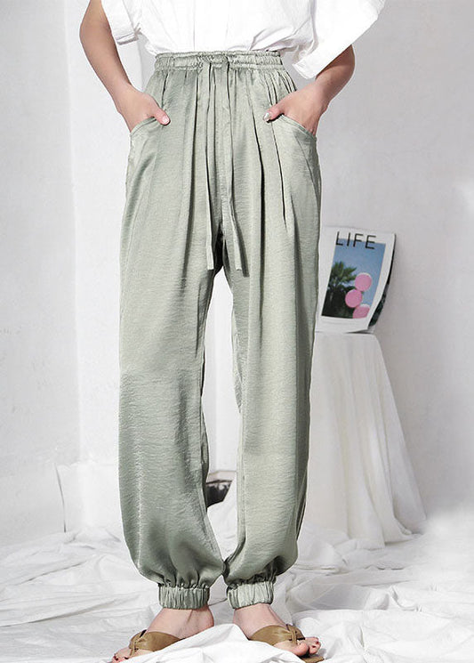 Italian Green Elastic Waist Harem Pants