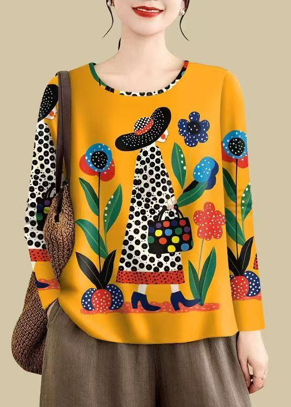 Orange Cat Novelty Oversized Print Cotton Shirts Fall
