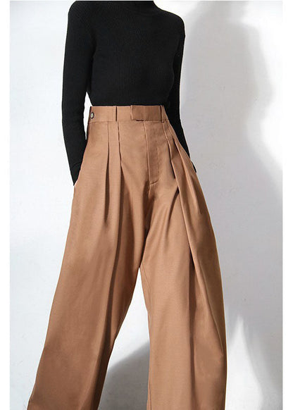 Italian Camel Zip Up Pockets Wide Leg Trousers Spring