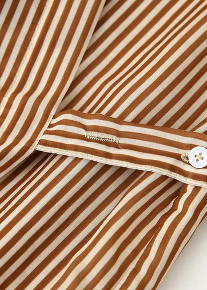 Peter Pan Collar Striped Cotton Shirts Dress Summer