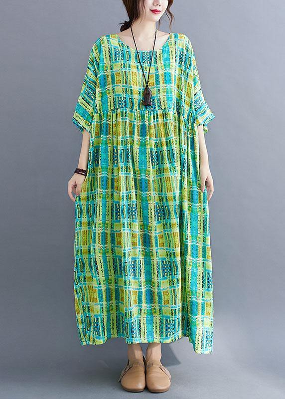 Green O-neck Half Sleeve Summer Holiday Dress