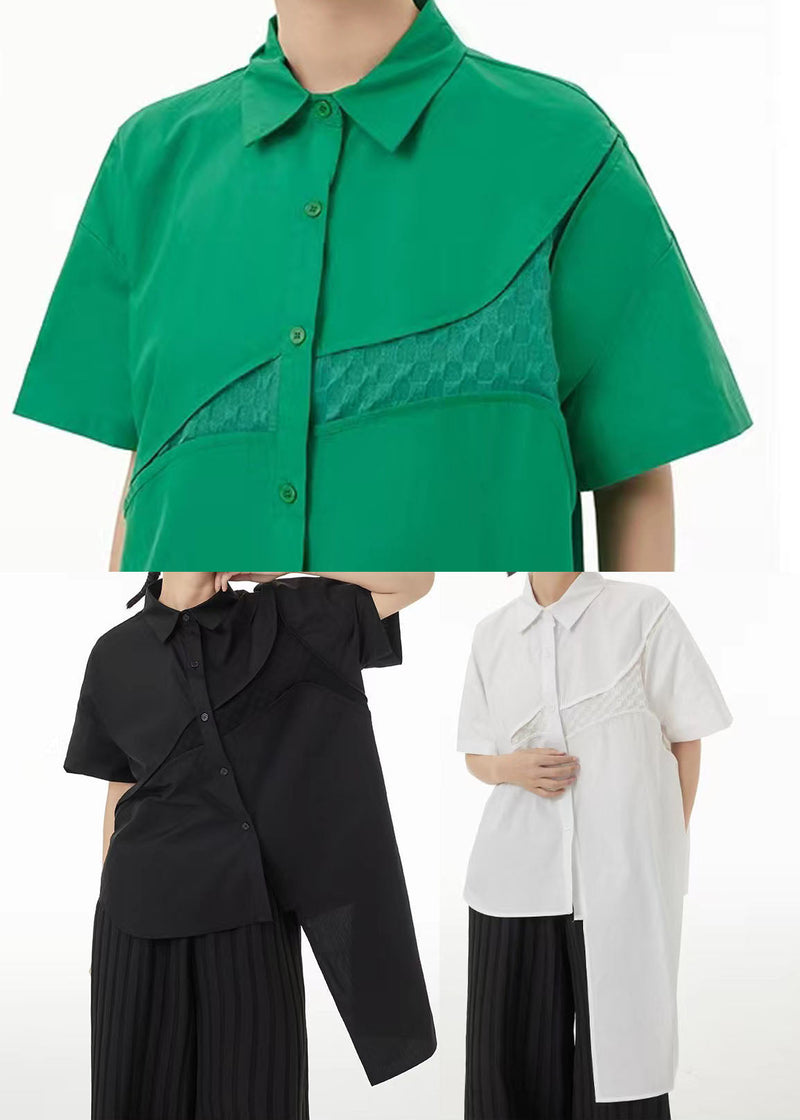 Green Asymmetrical Design Cotton Shirt Tops Summer