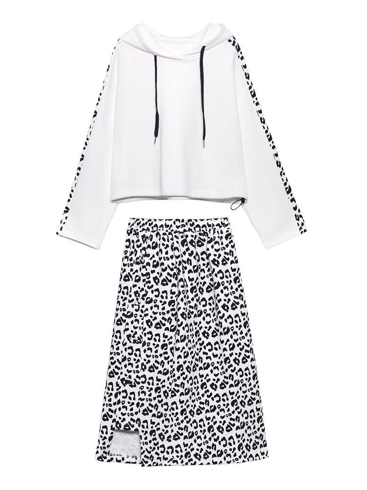 Retro Fried Street Leopard Print Bodysuit Two Piece Skirt
