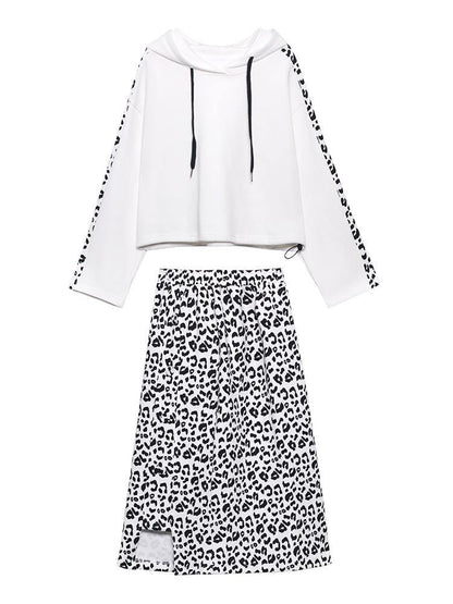 Retro Fried Street Leopard Print Bodysuit Two Piece Skirt
