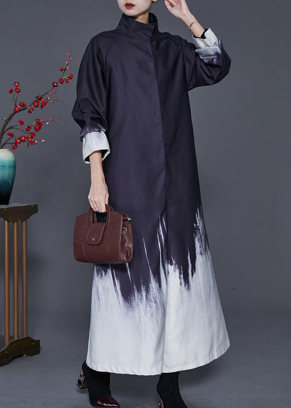 Black Oversized Tie Dye Cotton Trench Coat Spring